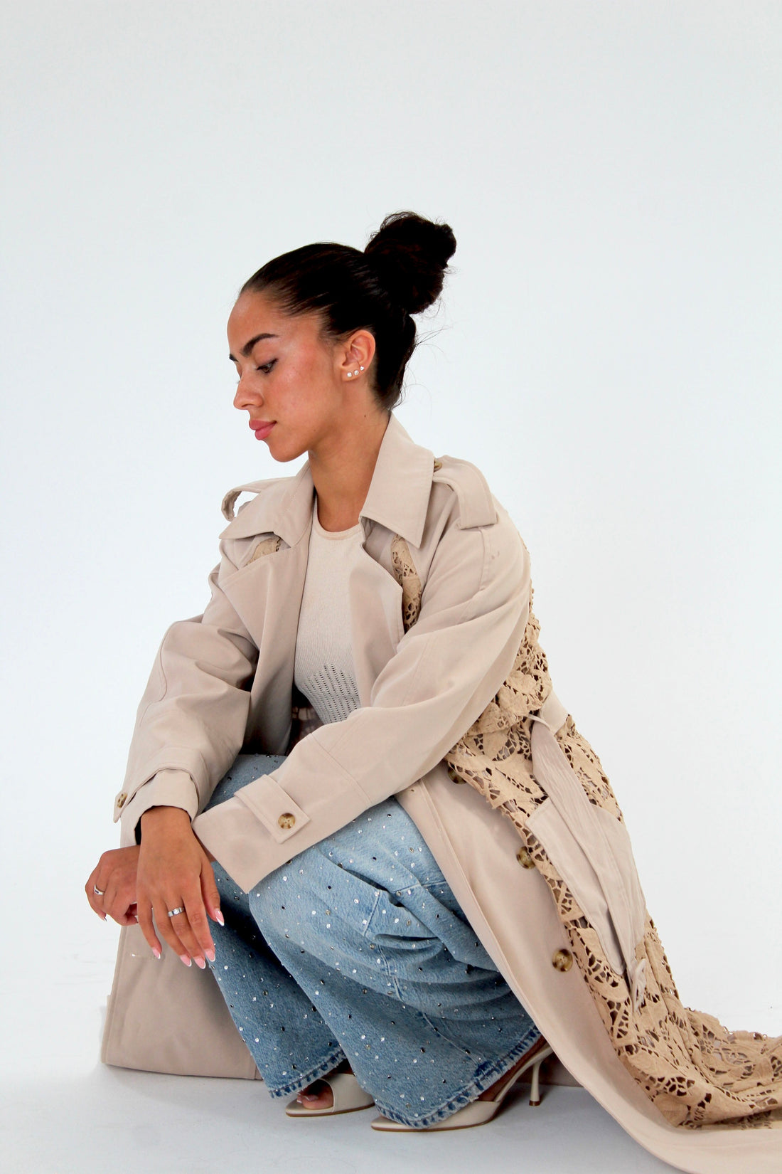 Lace Detail Trench Coat